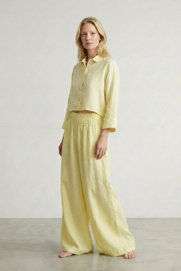 CROPPED LINEN SHIRT - BUTTER, ONE SIZE