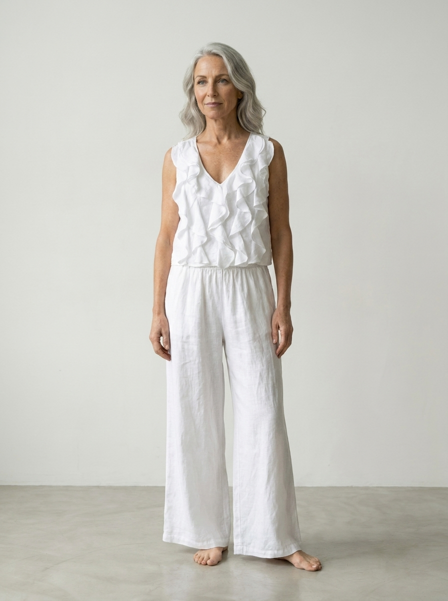 SLEEVELESS RUFFLED LINEN TOP