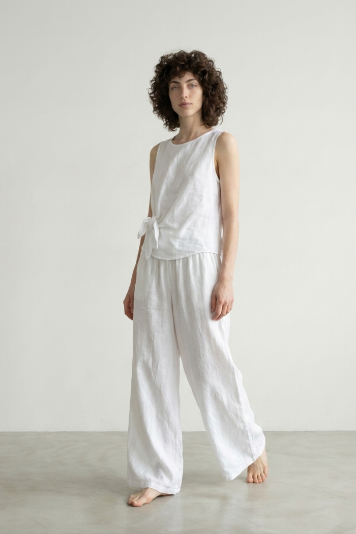 SLEEVELESS LINEN TIE-SIDE TOP - WHITE, ONE SIZE