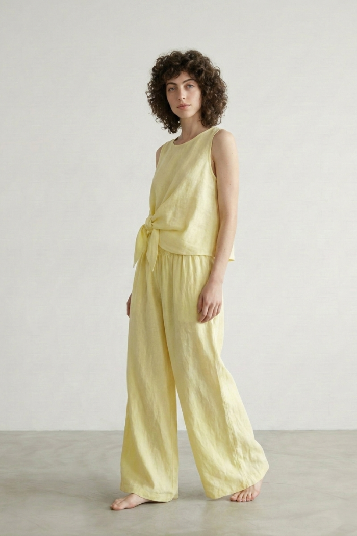 SLEEVELESS LINEN TIE-SIDE TOP - BUTTER, ONE SIZE