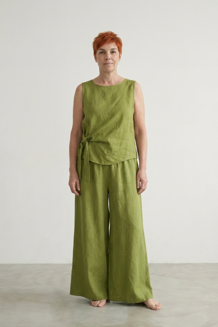 SLEEVELESS LINEN TIE-SIDE TOP - LIME, ONE SIZE