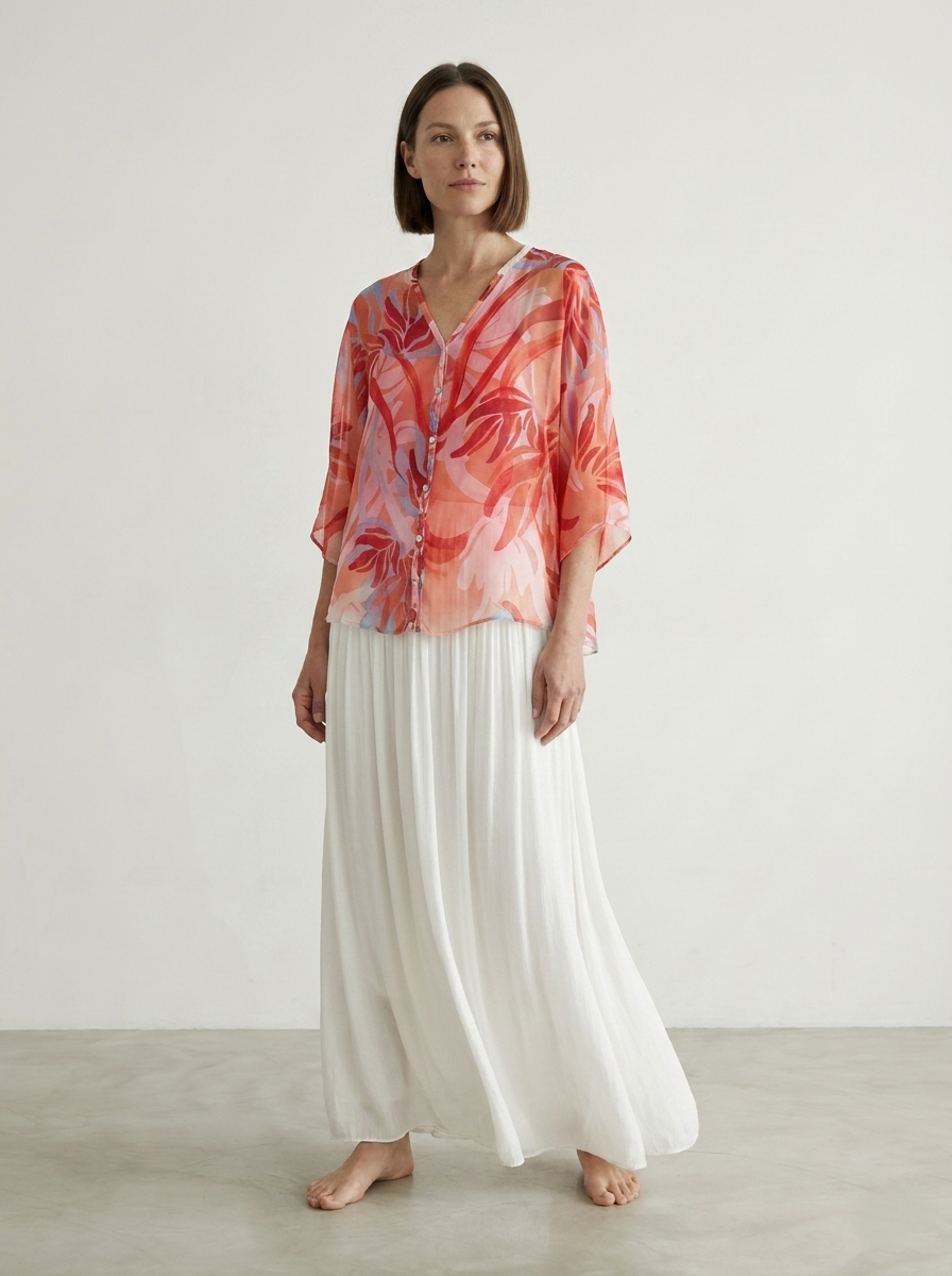 PRINTED BUTTON-FRONT TOP
