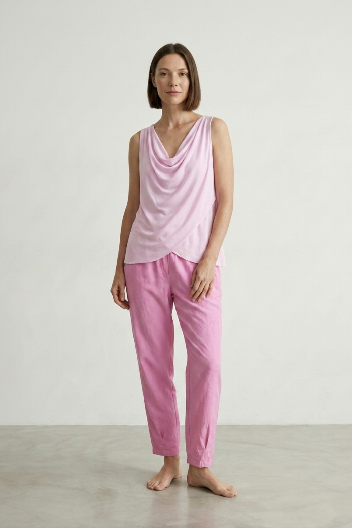 ELASTICATED VISCOSE CIGARETTE TROUSERS - PINK, ONE SIZE