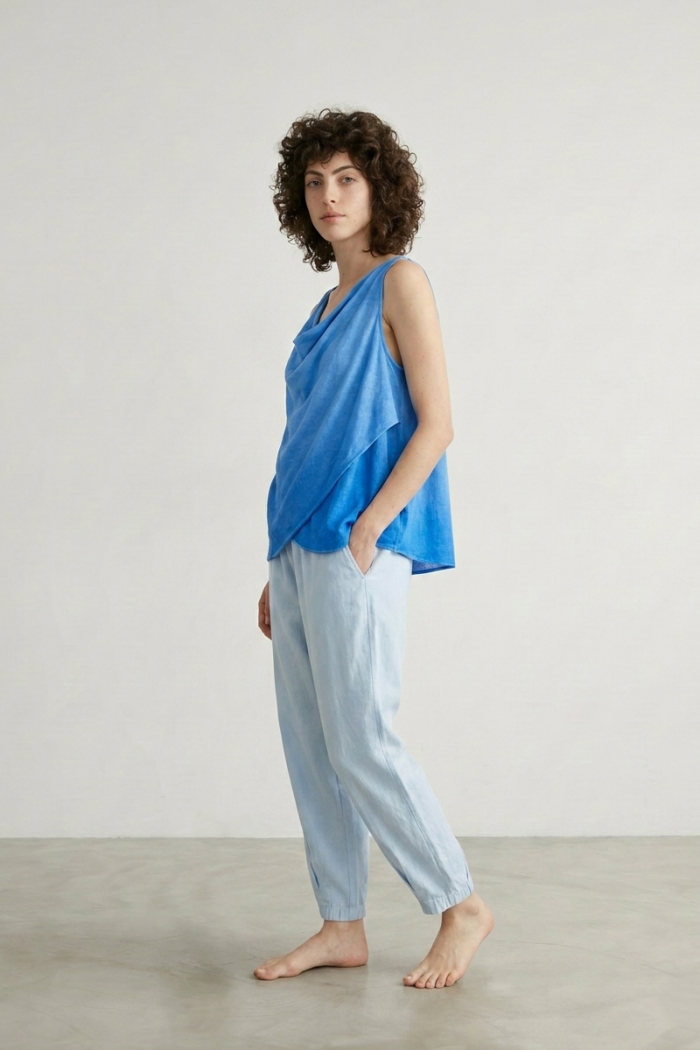 ELASTICATED VISCOSE CIGARETTE TROUSERS - BABY BLUE, ONE SIZE