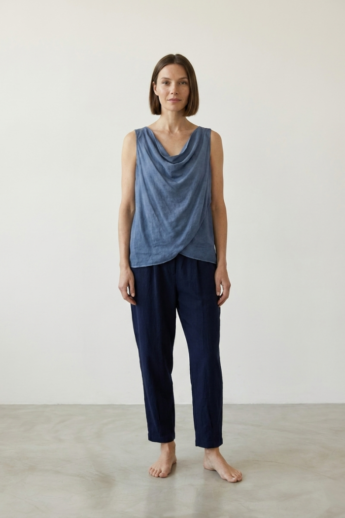 ELASTICATED VISCOSE CIGARETTE TROUSERS - NAVY, ONE SIZE