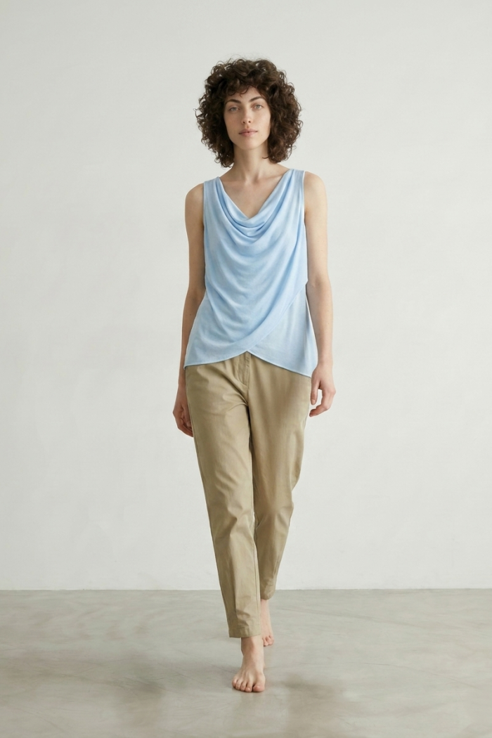 ELASTICATED VISCOSE CIGARETTE TROUSERS - KHAKI, ONE SIZE