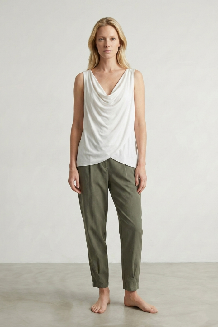 ELASTICATED VISCOSE CIGARETTE TROUSERS - EMERALD, ONE SIZE