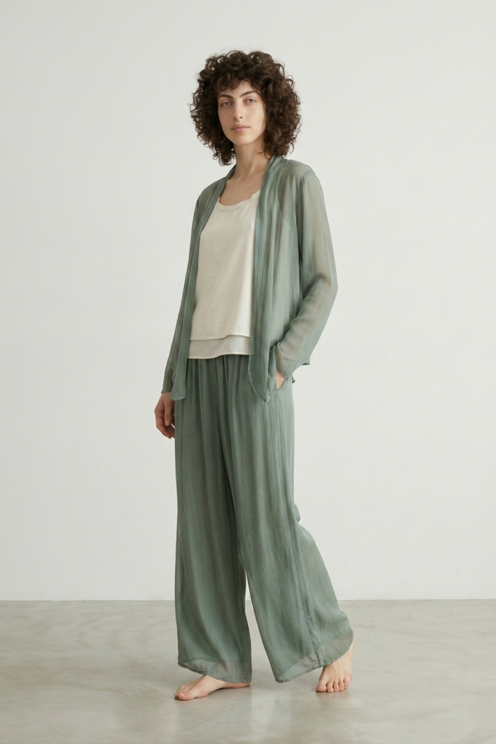 STRAIGHT-LEG SILK TROUSERS - KHAKI, ONE SIZE