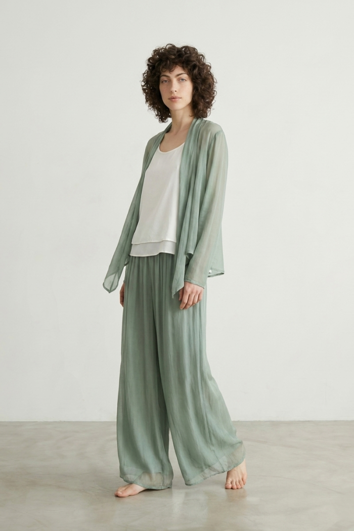 STRAIGHT-LEG SILK TROUSERS - KHAKI, ONE SIZE