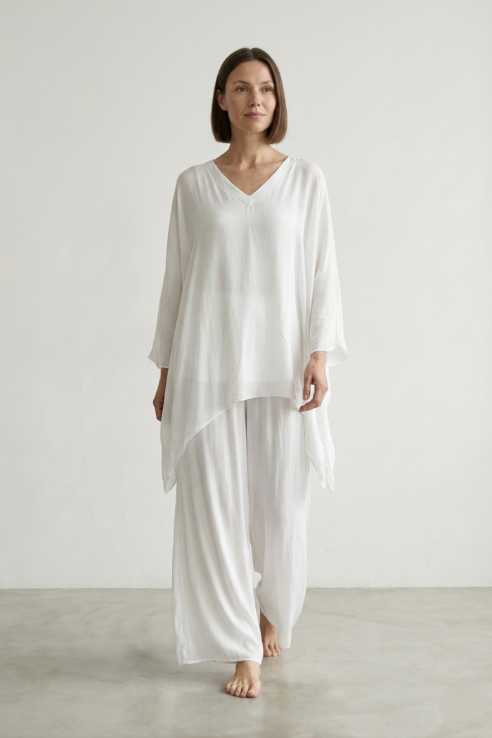 WIDE-LEG SILK TROUSERS - WHITE, ONE SIZE