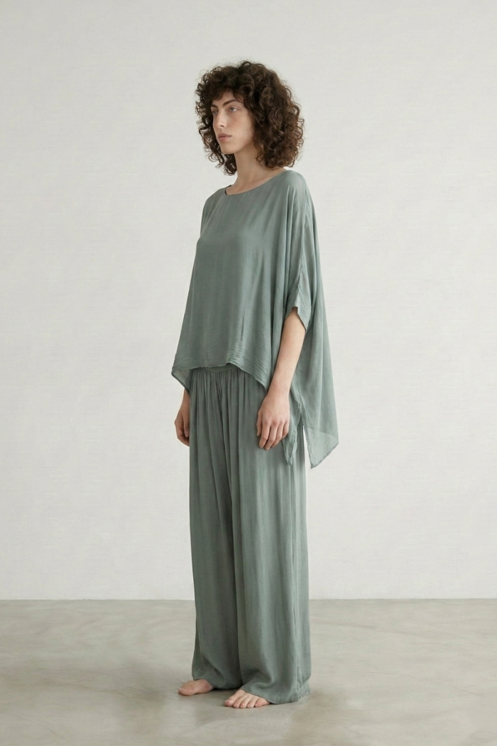 WIDE-LEG SILK TROUSERS - KHAKI, ONE SIZE