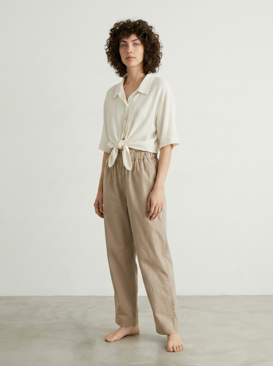 ELASTICATED COTTON CIGARETTE TROUSERS