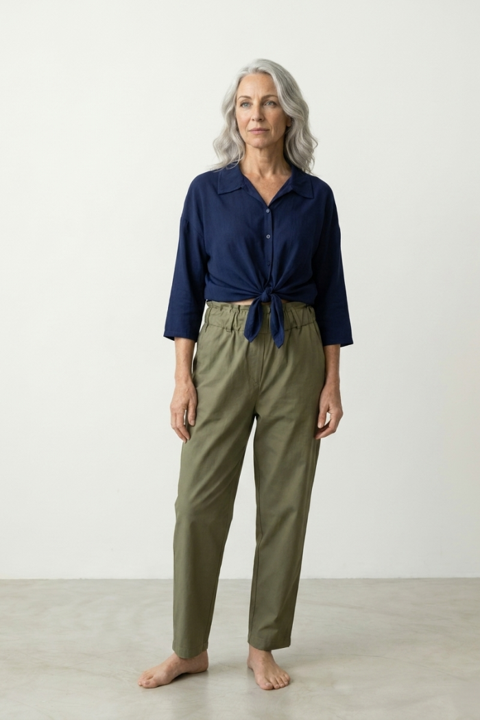 ELASTICATED COTTON CIGARETTE TROUSERS - KHAKI, ONE SIZE