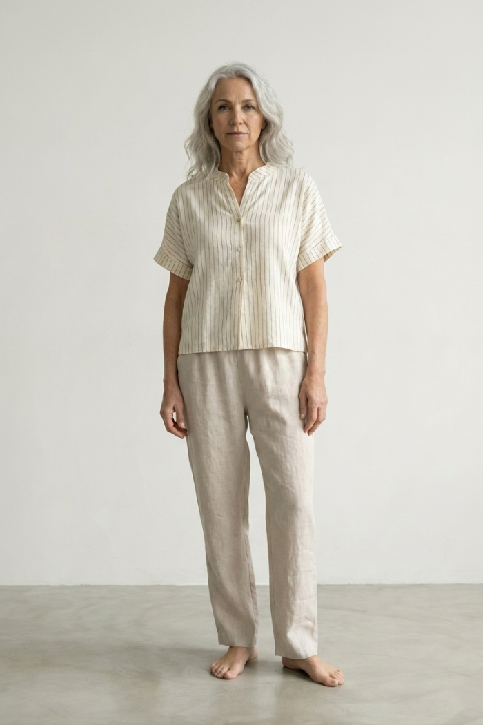 SLIM STRAIGHT LINEN TROUSERS - BEIGE, ONE SIZE