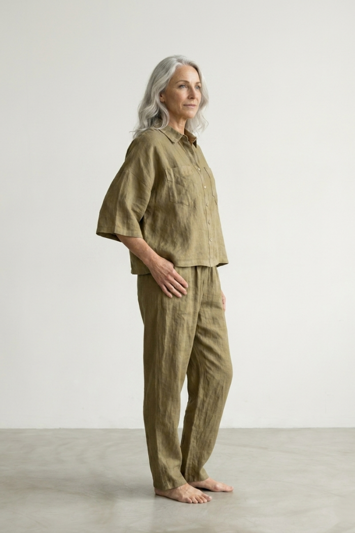 SLIM STRAIGHT LINEN TROUSERS - CAMEL, ONE SIZE