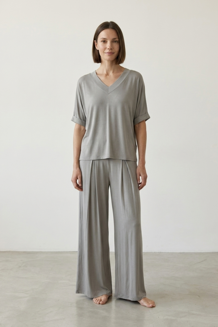 ELASTICATED VISCOSE TROUSERS - GREY, ONE SIZE