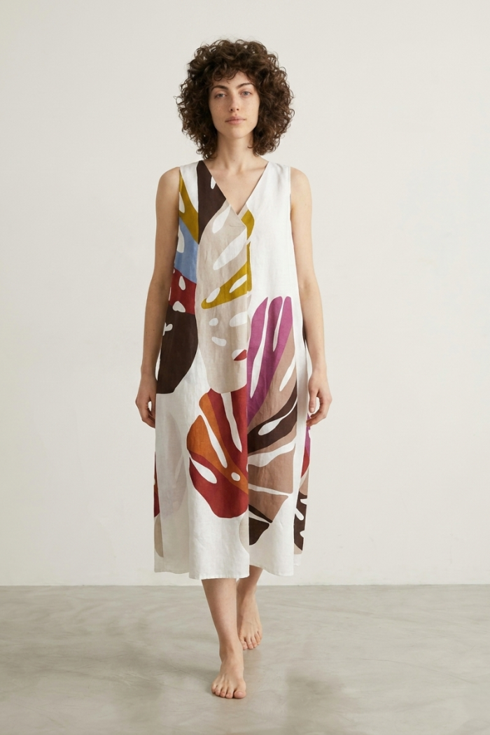 PRINTED COTTON A-LINE DRESS