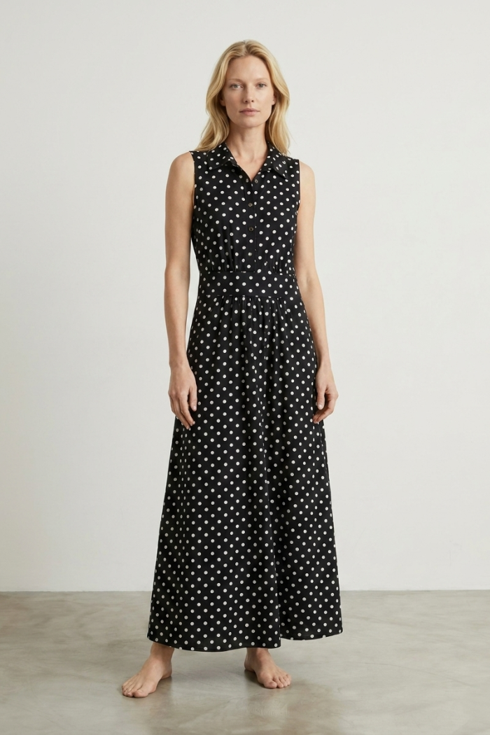 SLEEVELESS POLKA DOT DRESS