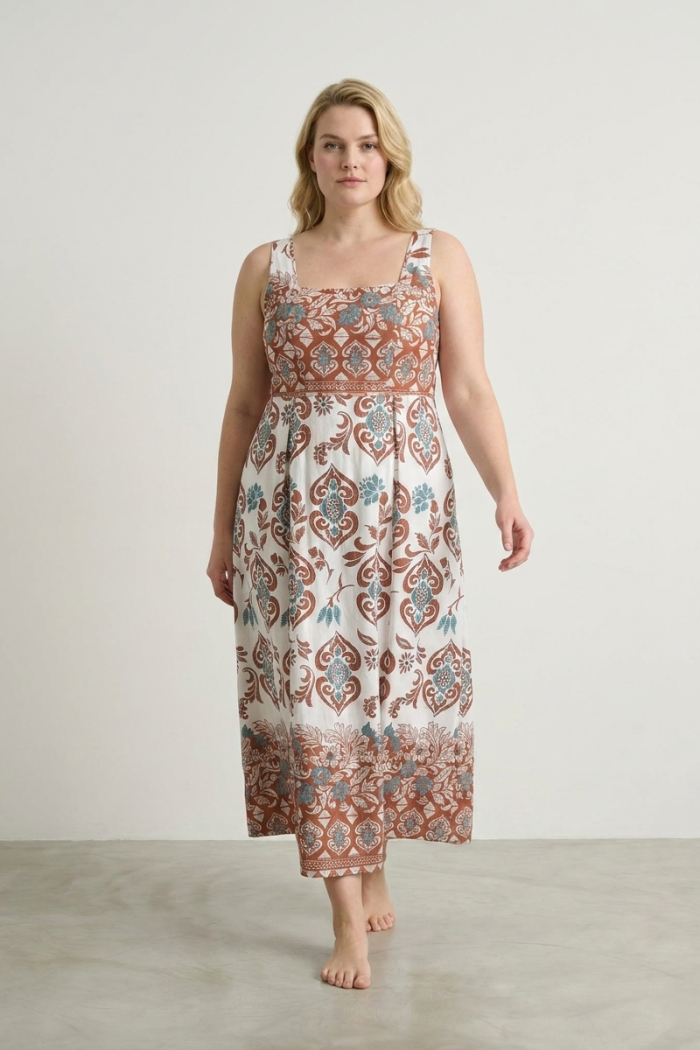 SLEEVELESS TILE PRINT DRESS