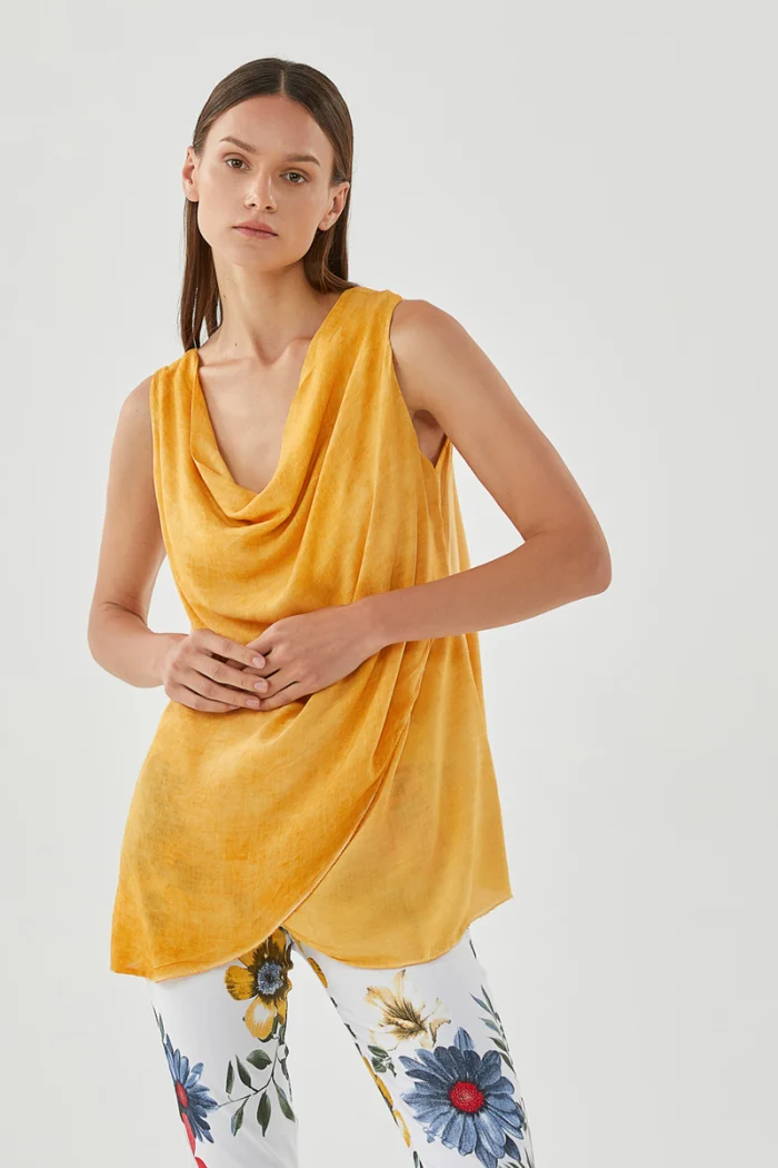 DRAPED SLEEVELESS TOP - MUSTARD, ONE SIZE