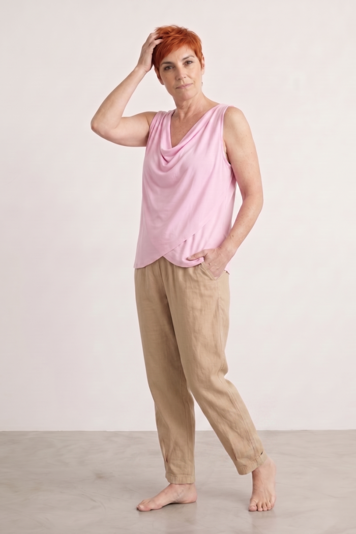 DRAPED SLEEVELESS TOP - PINK, ONE SIZE