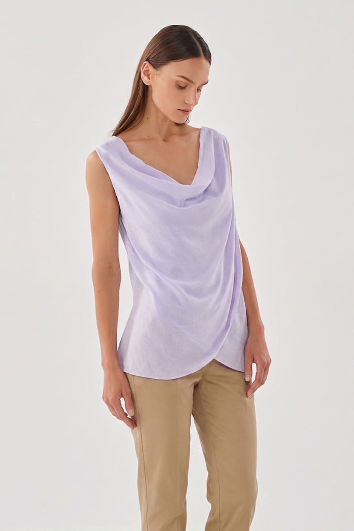 DRAPED SLEEVELESS TOP - LILAC, ONE SIZE