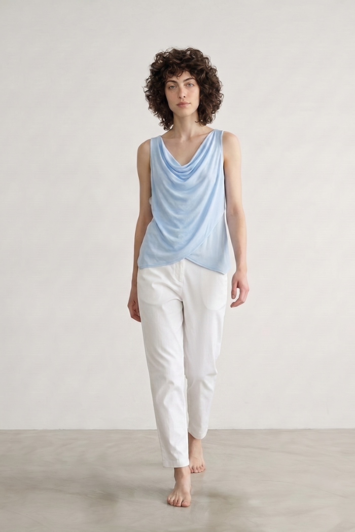 DRAPED SLEEVELESS TOP - BABY BLUE, ONE SIZE