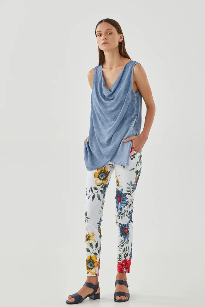 DRAPED SLEEVELESS TOP - JEANS, ONE SIZE