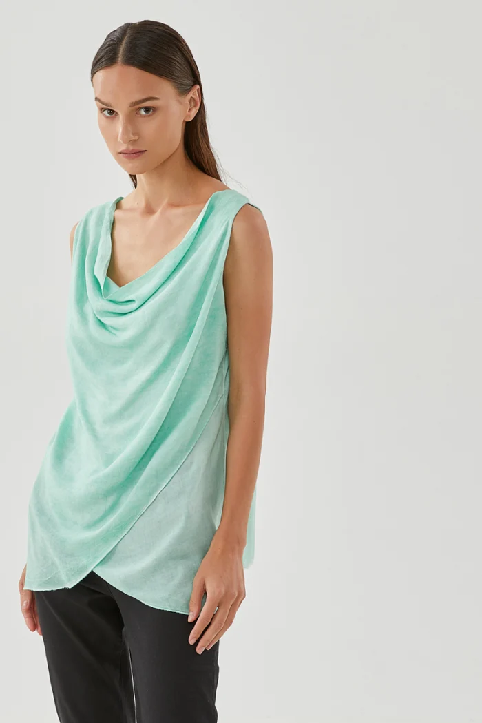 DRAPED SLEEVELESS TOP - MINT, ONE SIZE