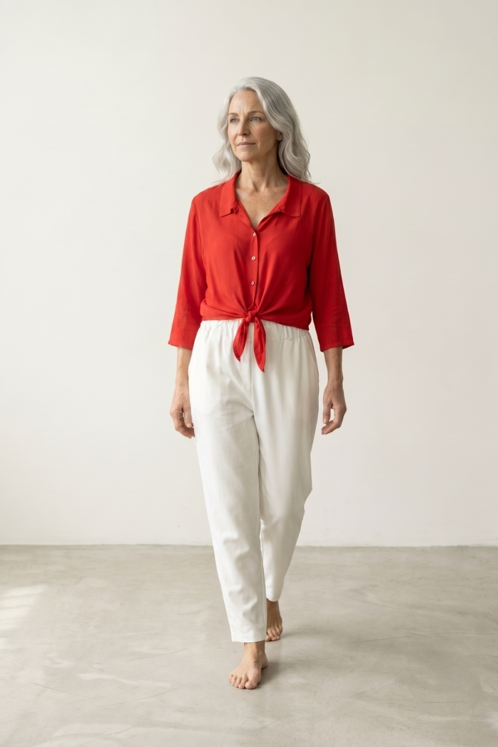 LIGHTWEIGHT CROPPED SHIRT - RED, ONE SIZE