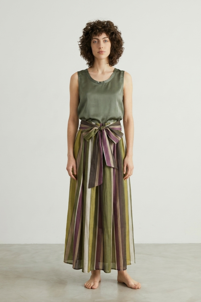 SLEEVELESS VISCOSE SATIN TOP - KHAKI, ONE SIZE