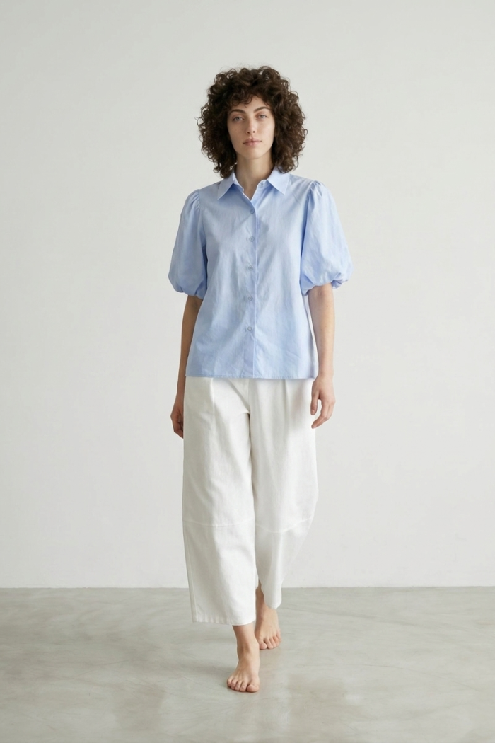 PUFF-SLEEVE COTTON SHIRT