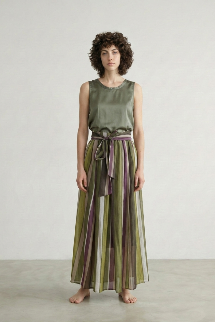 STRIPED TENCEL MIDI SKIRT