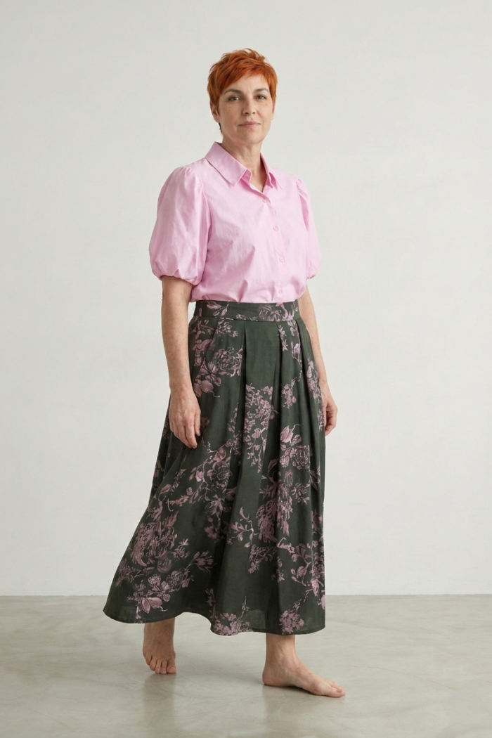 PRINTED COTTON A-LINE SKIRT