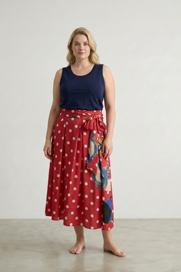 BELTED POLKA DOT SKIRT