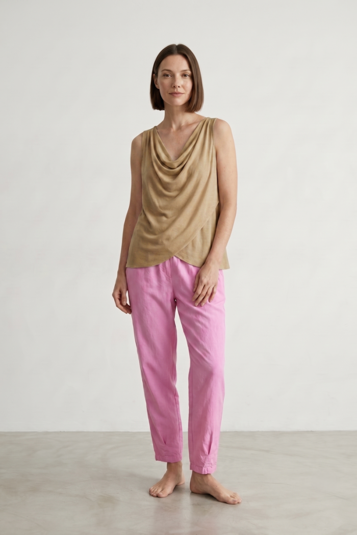 ELASTICATED VISCOSE CIGARETTE TROUSERS - PINK, ONE SIZE