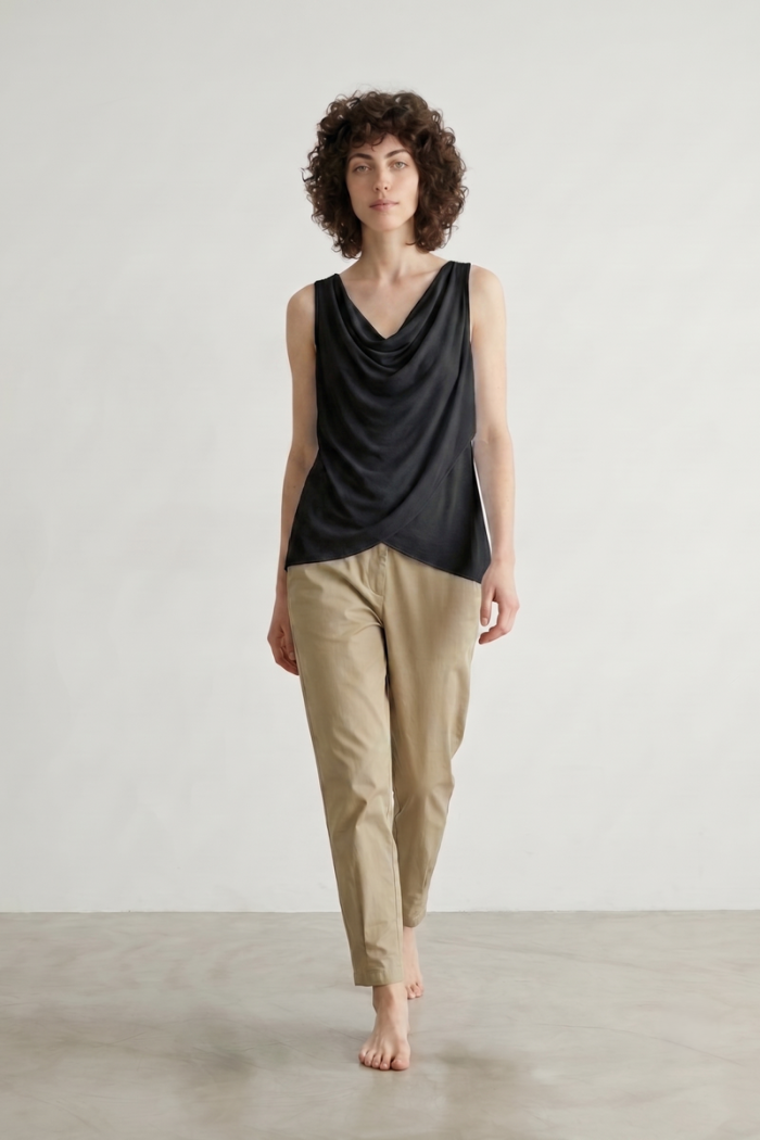 ELASTICATED VISCOSE CIGARETTE TROUSERS - KHAKI, ONE SIZE