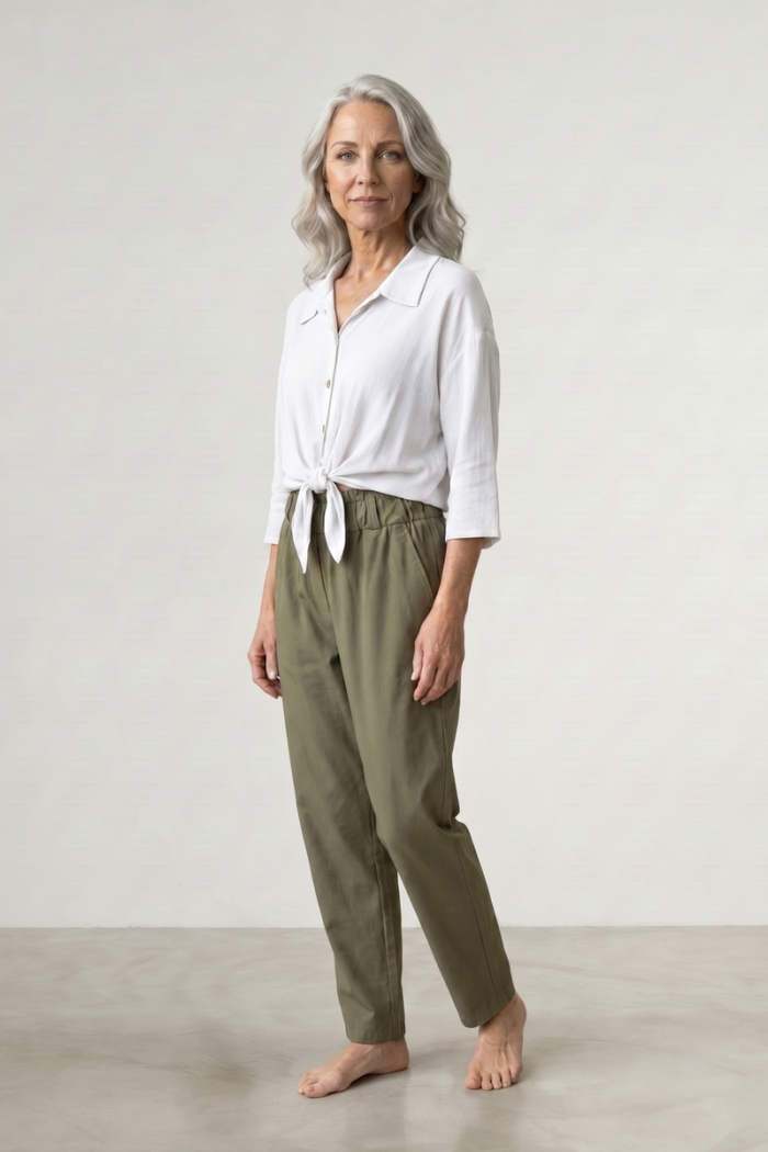 ELASTICATED COTTON CIGARETTE TROUSERS - KHAKI, ONE SIZE