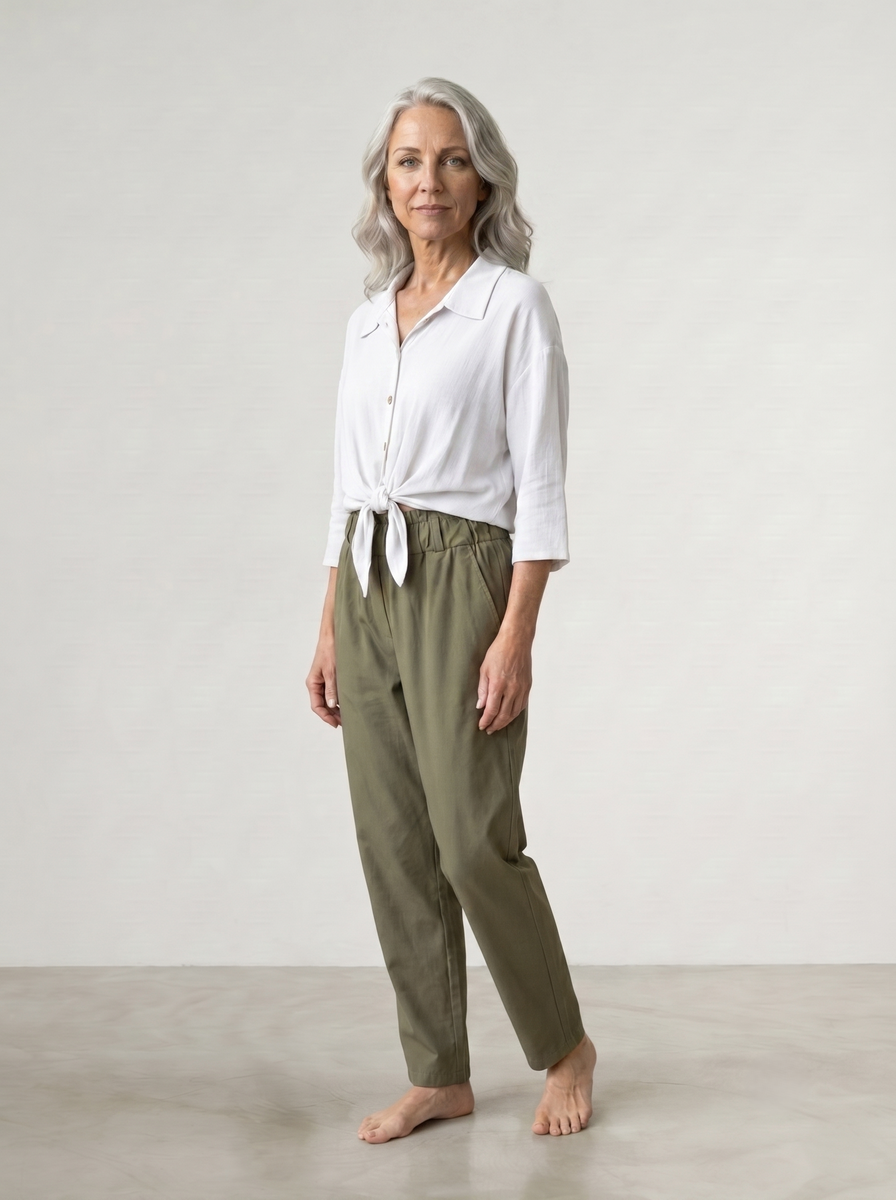 ELASTICATED COTTON CIGARETTE TROUSERS