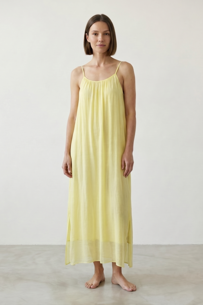 LONG SLEEVELESS SILK DRESS