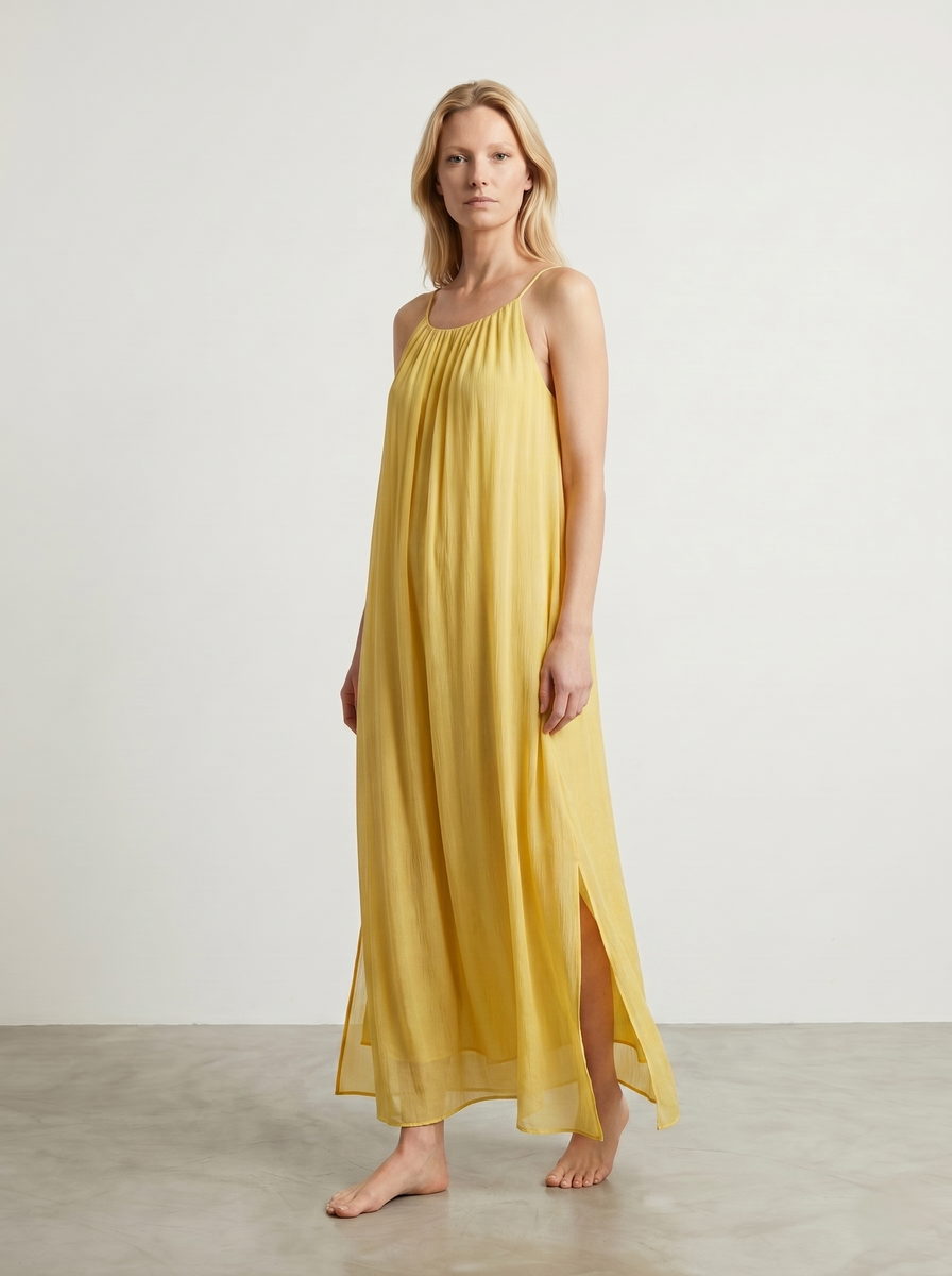 LONG SLEEVELESS SILK DRESS