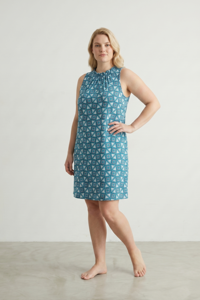 PRINTED VISCOSE TIE-NECK DRESS