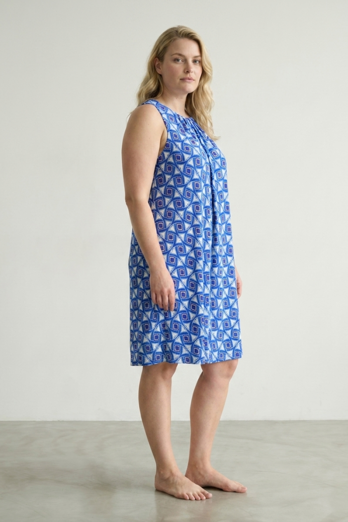 PRINTED VISCOSE TIE-NECK DRESS