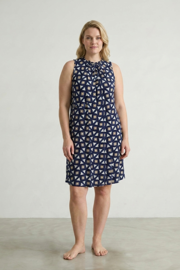 PRINTED VISCOSE TIE-NECK DRESS