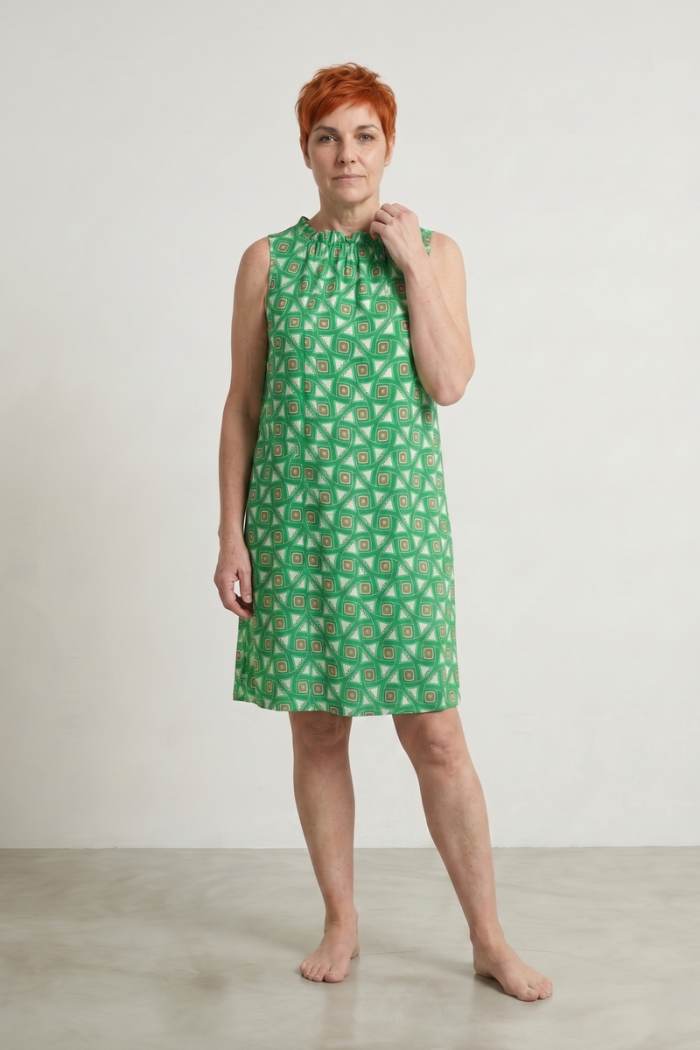 PRINTED VISCOSE TIE-NECK DRESS