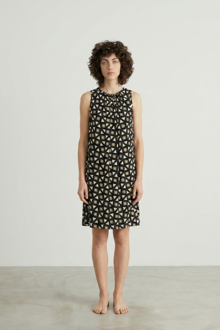PRINTED VISCOSE TIE-NECK DRESS