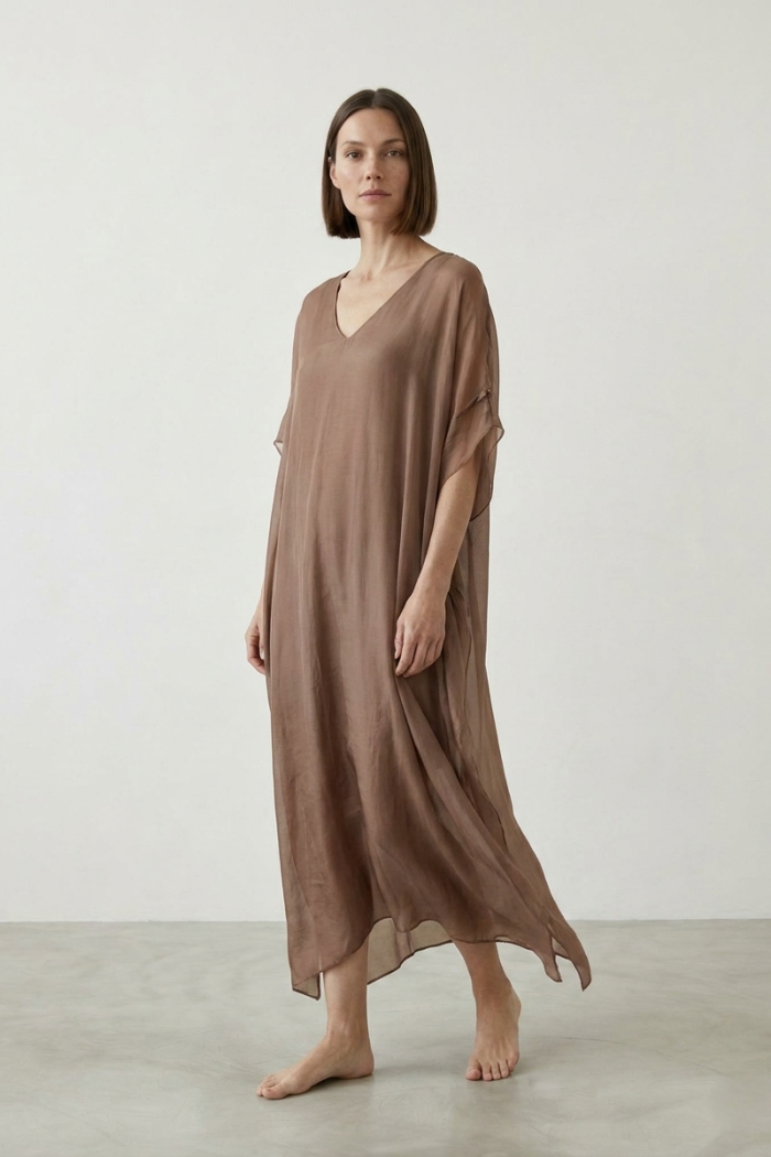 V-NECK SILK MAXI DRESS