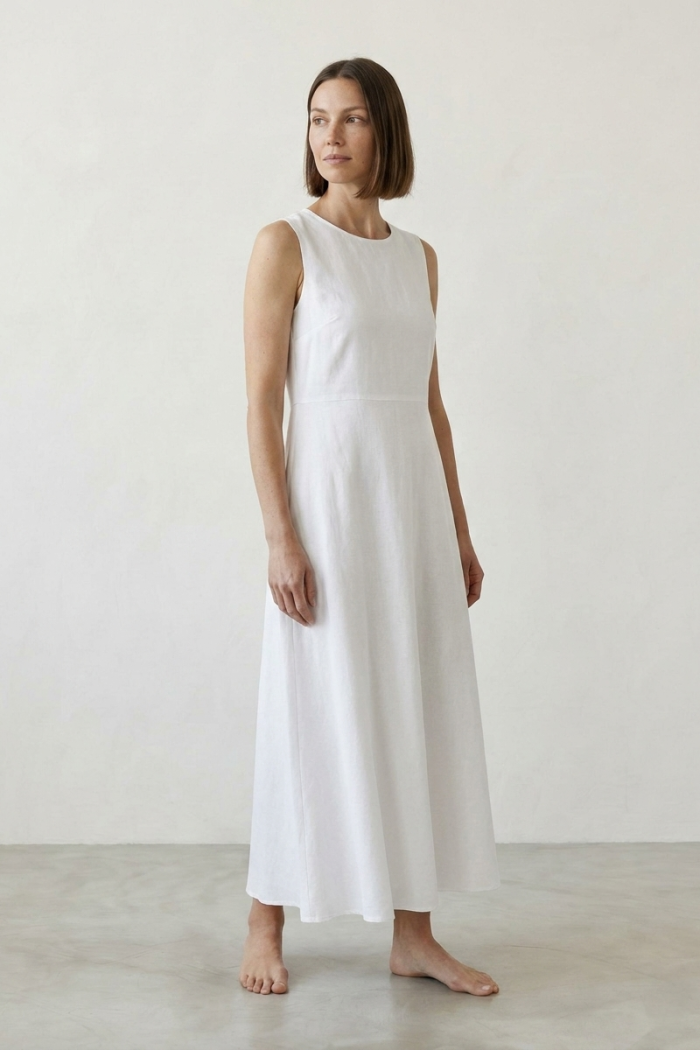 SLEEVELESS COTTON MIDI DRESS