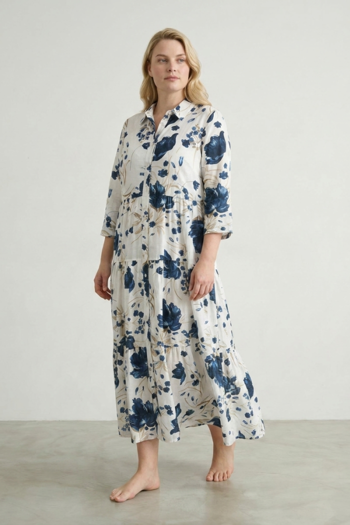 FLORAL COTTON SHIRTDRESS - WHITE, ONE SIZE