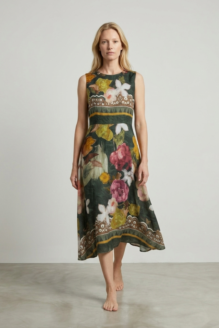 SLEEVELESS PRINTED DRESS
